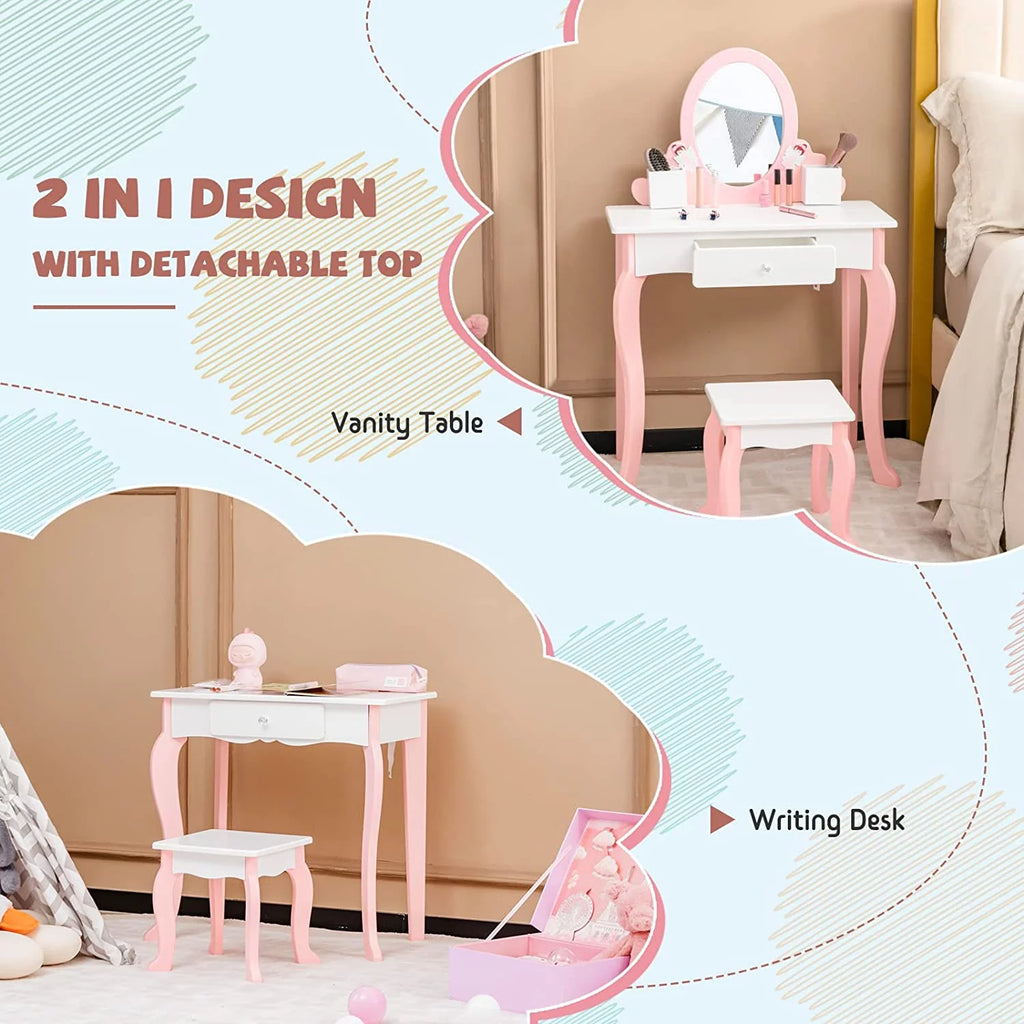 Kids Vanity Set with Mirror and Stool L515