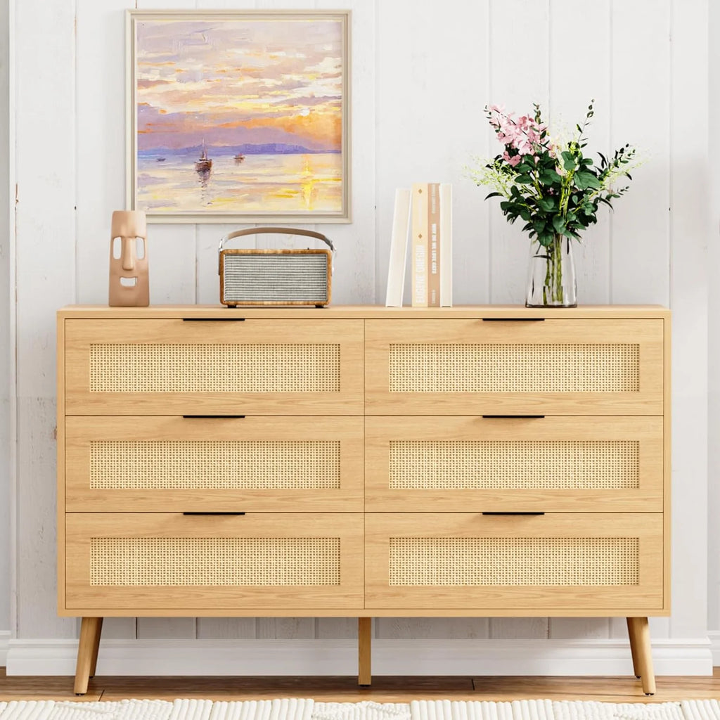 Black 6 Drawer Wood Dresser W50205