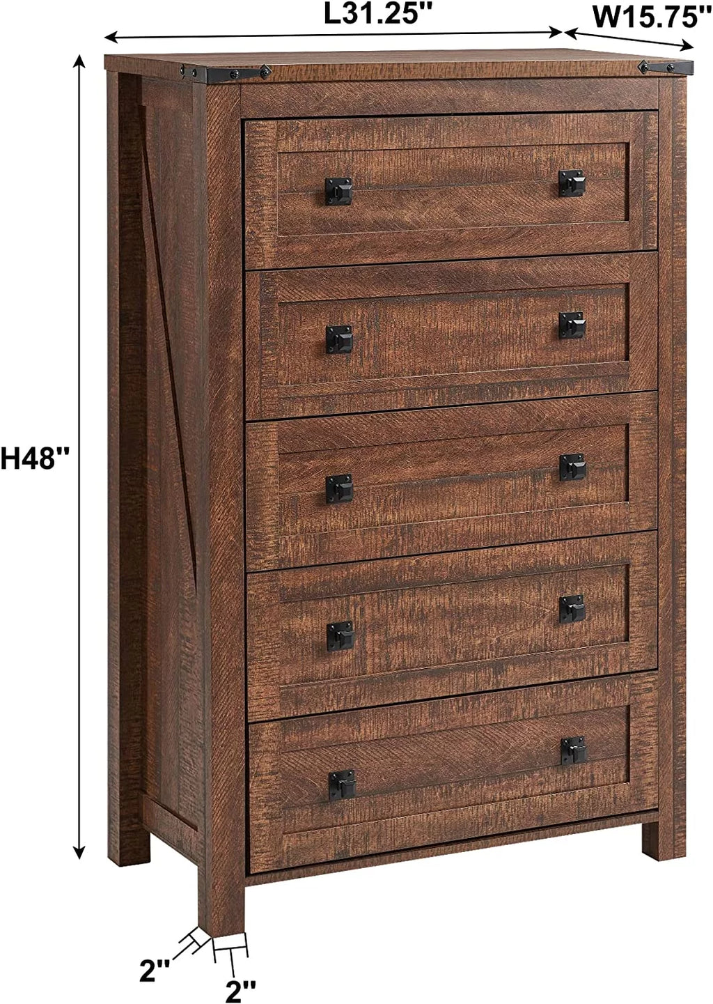 5 Drawer Wood Rustic Dresser K178