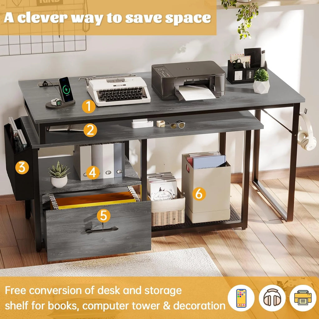 Reversible L Shaped Desk with LED Light & Power Outlet Y597