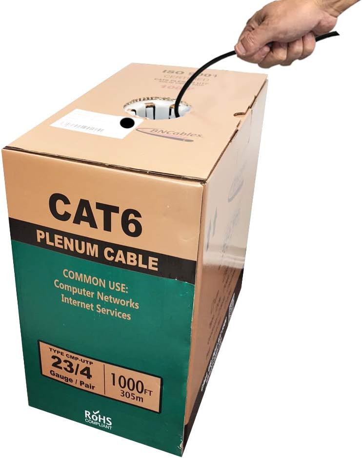 550MHZ CAT6 Plenum Cable 1000ft Blue, 23AWG 4Pair, Solid Network Cable Unshielded Twisted Pair (UTP), Available in Blue, White, Yellow, Gray, Purple, Green & Black (Blue) G297