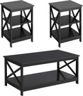 White 3 Piece Wood Table Set with Shelf and 2 End Tables N20488