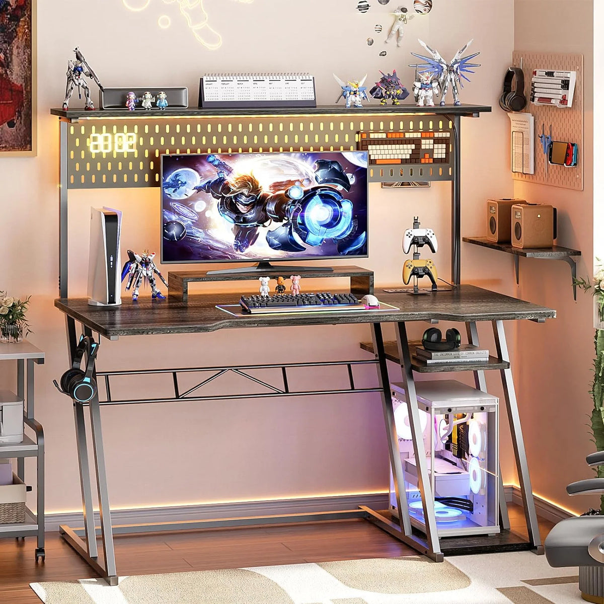 Black 47 inch Computer Desk with Power Outlet and USB Ports R563334
