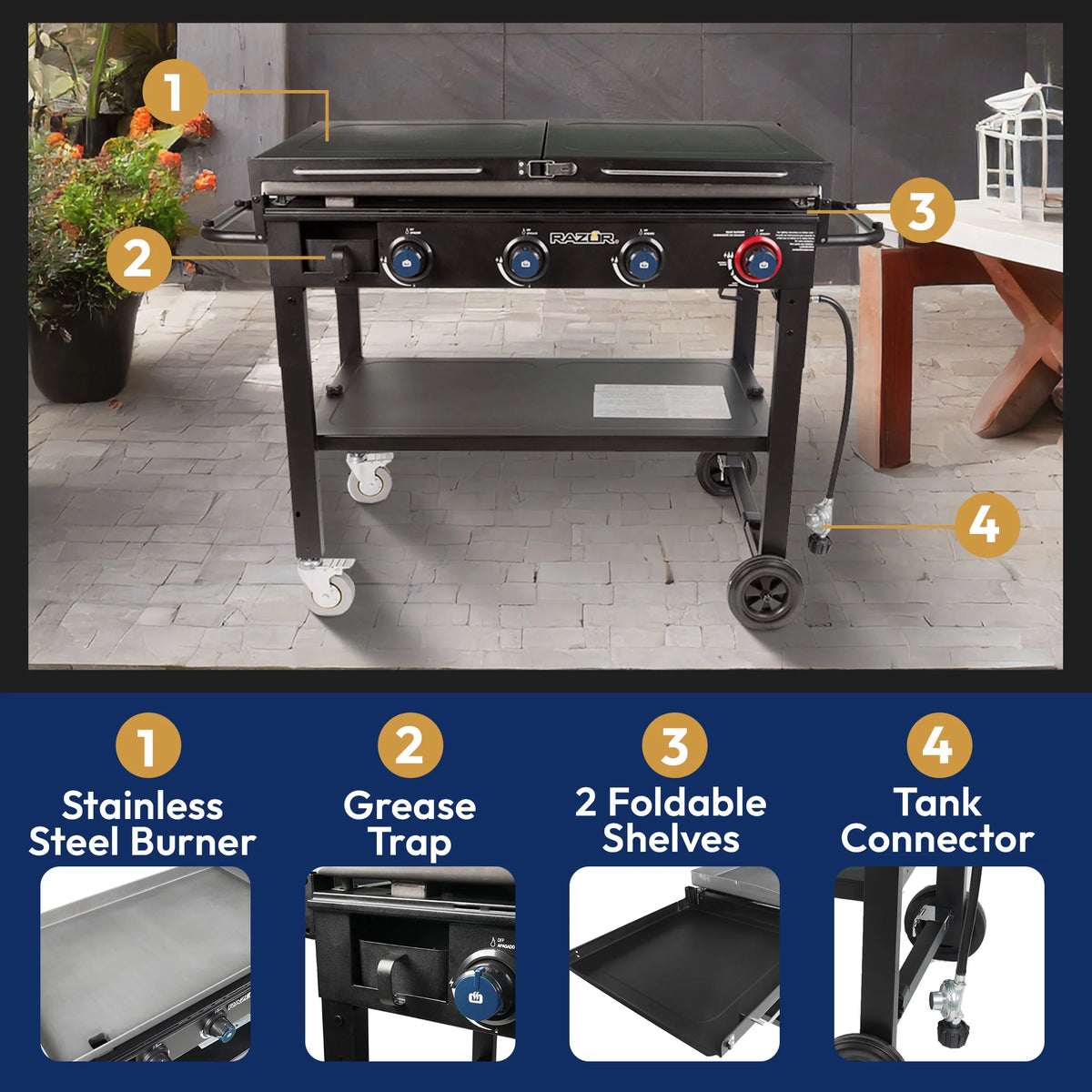 2 Burner LP Propane Gas Griddle with Folding Shelf T50983