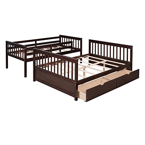 Full Over Full Wood Bunk Bed with Twin Trundle and 4 Drawer L678313
