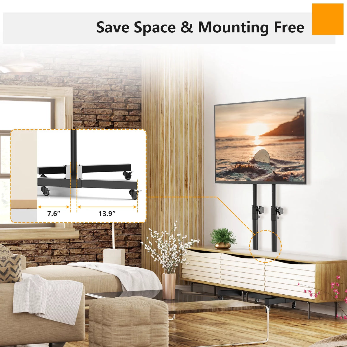 Black Rolling TV Cart for 32 to 65 inch TVs Z687