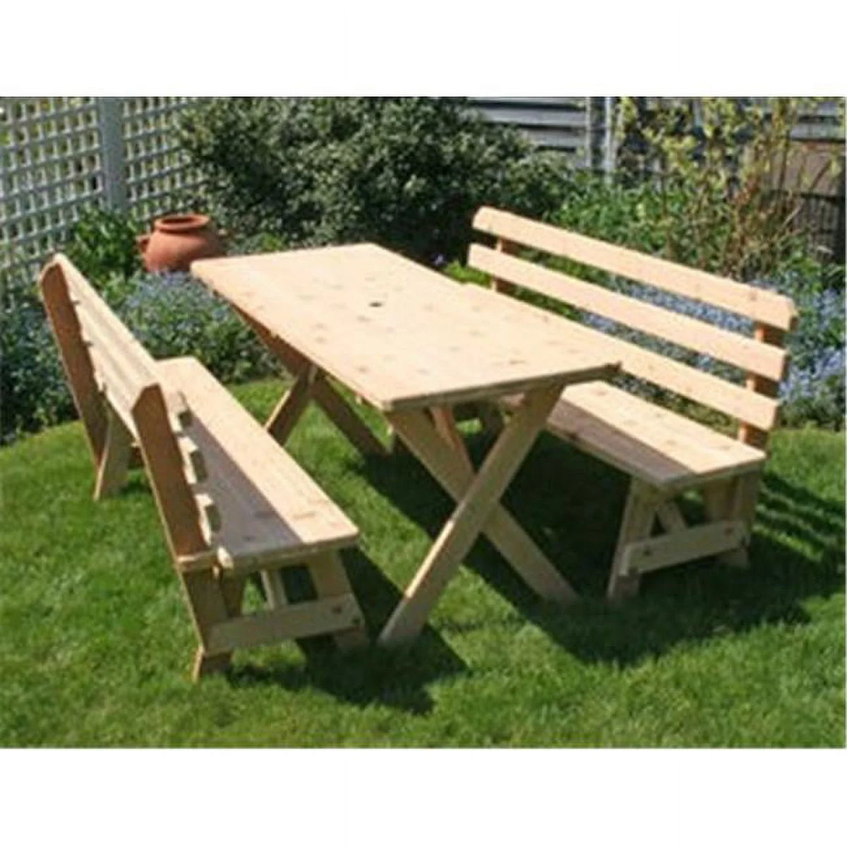 Cedar 6 ft. Cross Legged Picnic Table with 2 Backed Benches X5201