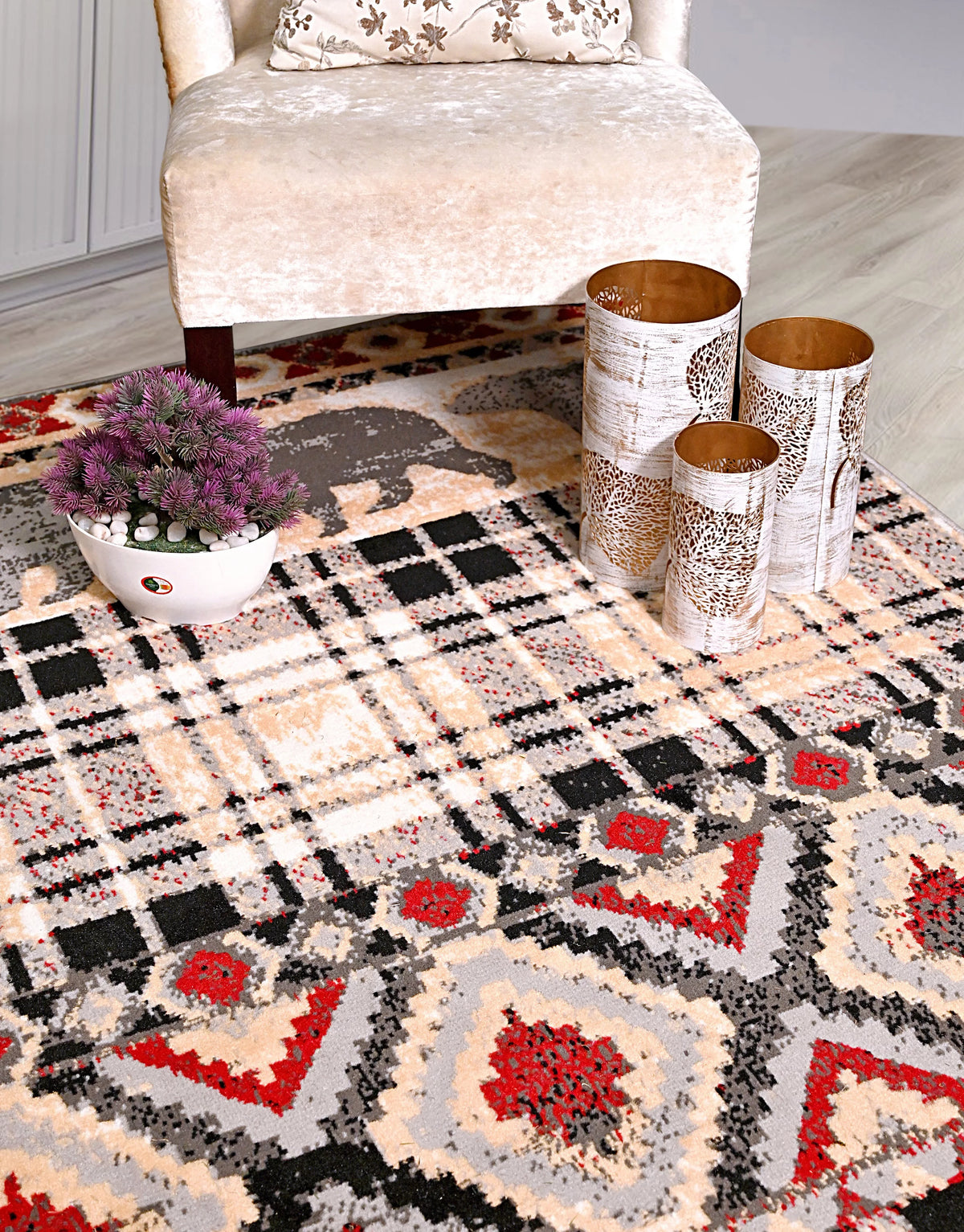 Multicolor Bear Geometric Print Rug V360407