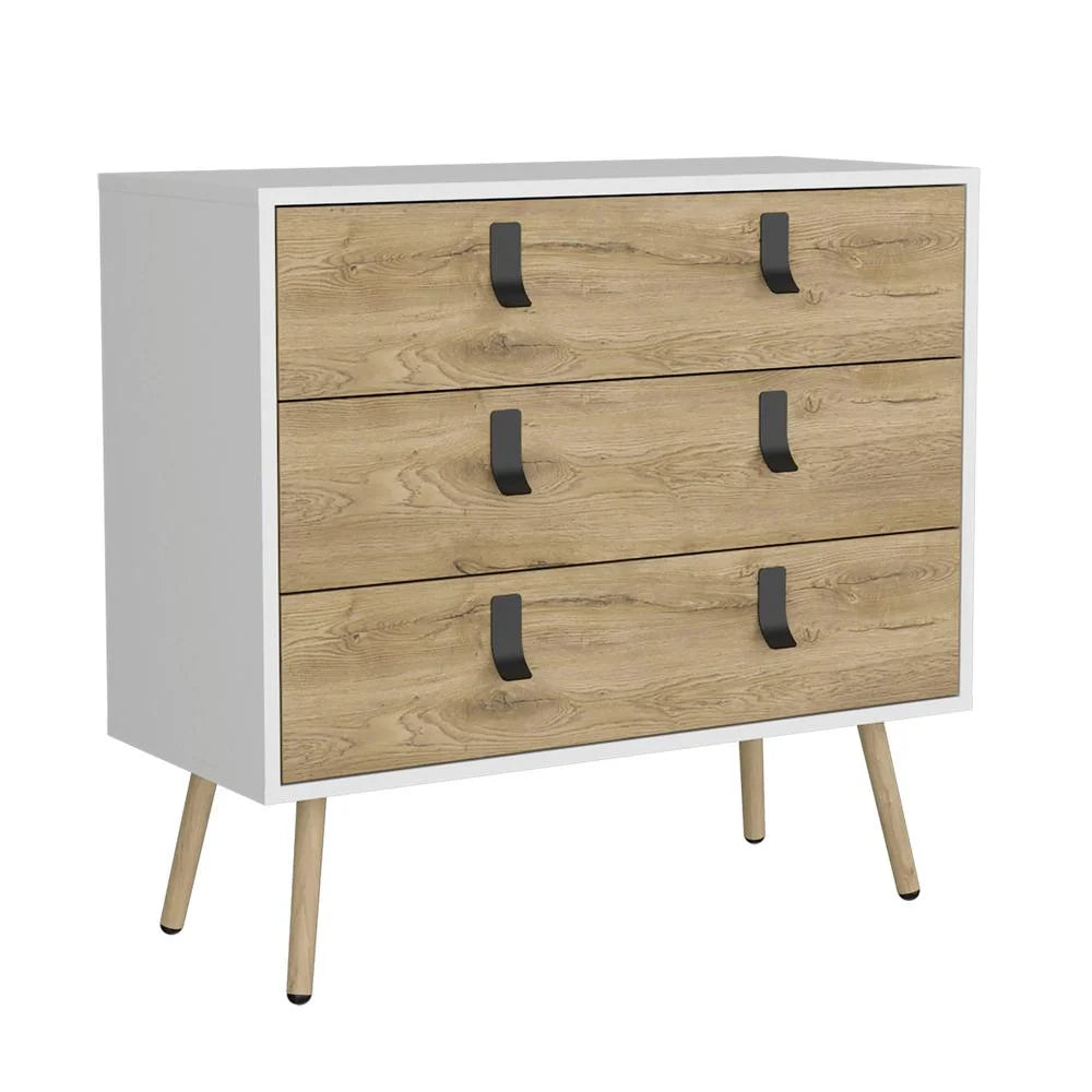 White 3 Drawer Dresser with Wooden Legs E660