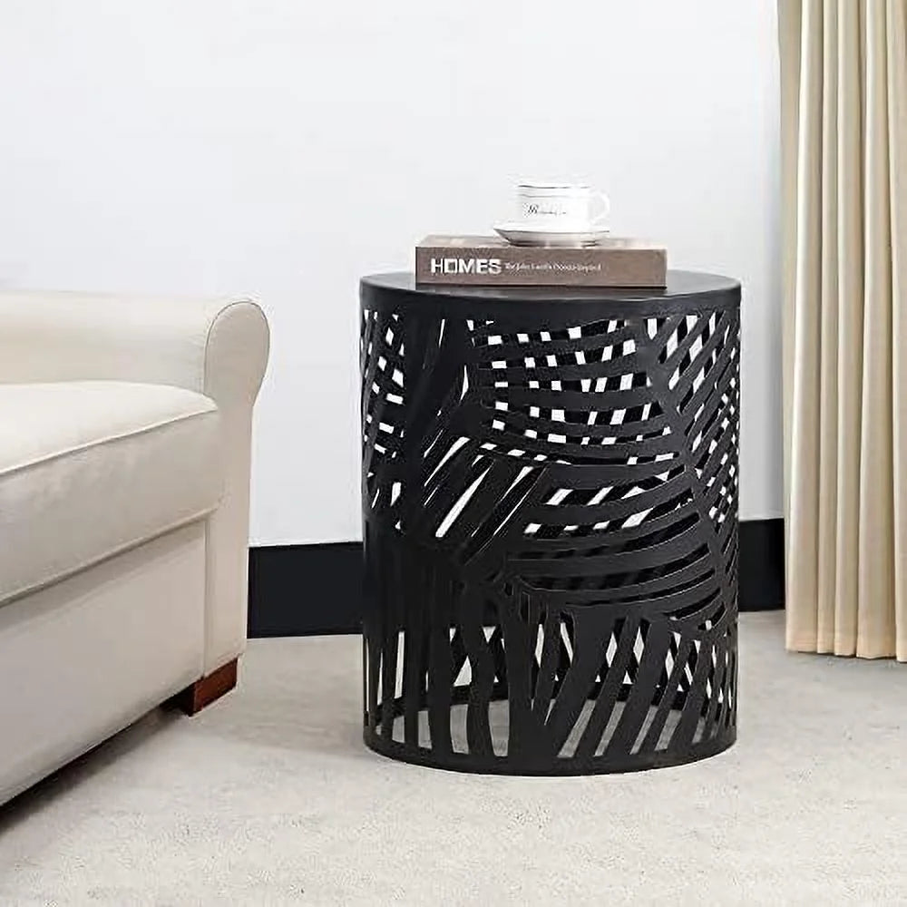 Metal Accent Table Nesting Round End Tables Black with Rust Leaf V387165