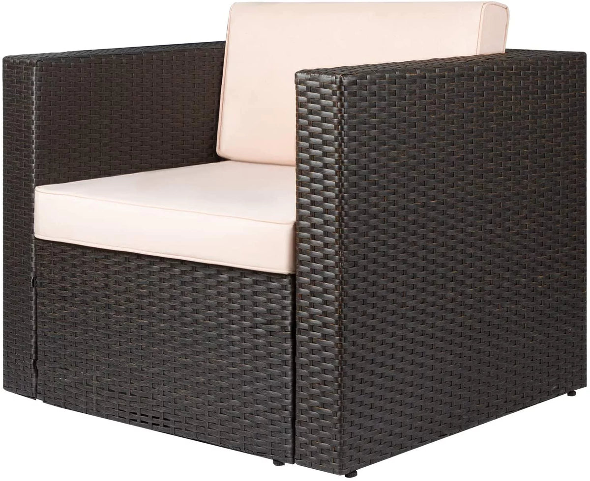 4 Pieces All Weather Patio Sectional Sofa with Cushion and Glass Table L9603