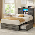 Queen Size Wooden Bed Frame with Bookcase Headboard and Storage Drawers S67456