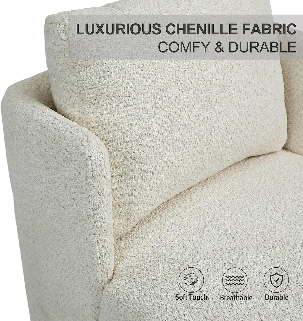 White Chenille Swivel Accent Chair with Pillow V607