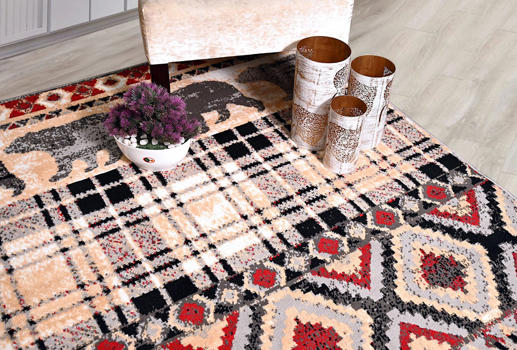 Multicolor Bear Geometric Print Rug V360407