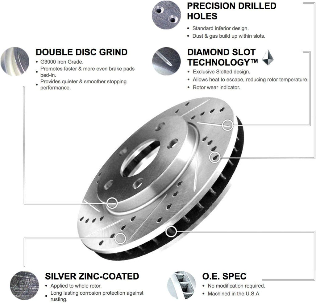 Rear Drilled and Slotted Brake Rotors with Ceramic Brake Pads and Hardware Kit Z661815