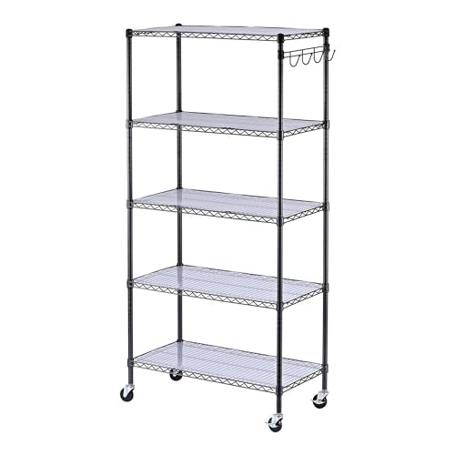 5-Shelf Wire Shelving Kit with Casters and Shelf Liners, Black Anthracite F30140