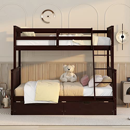 Full Over Full Wood Bunk Bed with Twin Trundle and 4 Drawer L678313