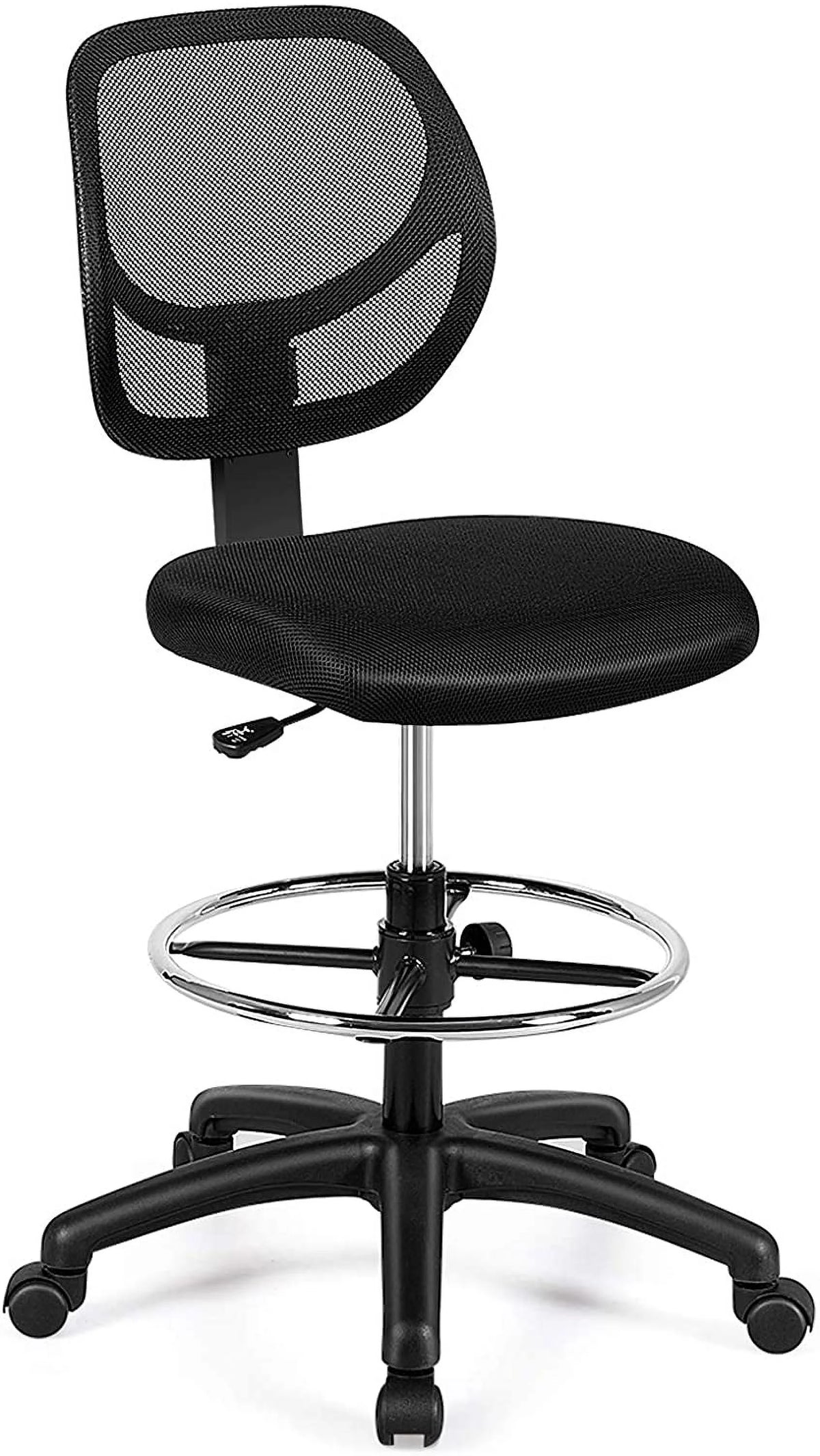 Black Mesh Drafting Chair with Footrest Ring Q8600