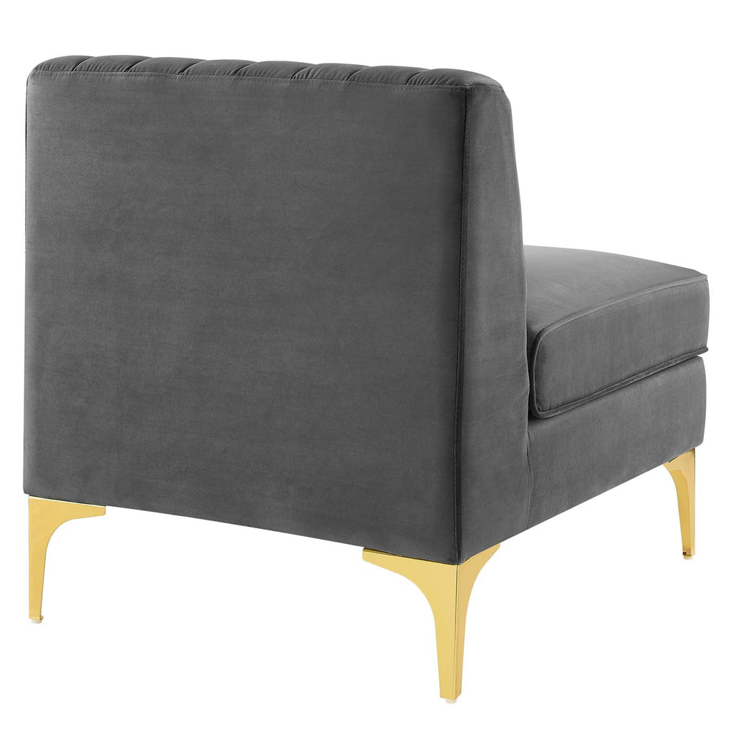 Gray Channel Tufted Performance Velvet 4-Seater Sofa V8362