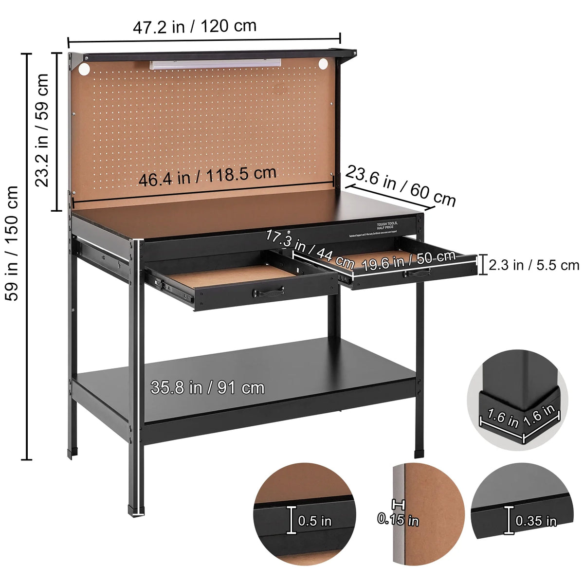 48x24" Steel Workbench with Pegboard and Power Outlets I291858