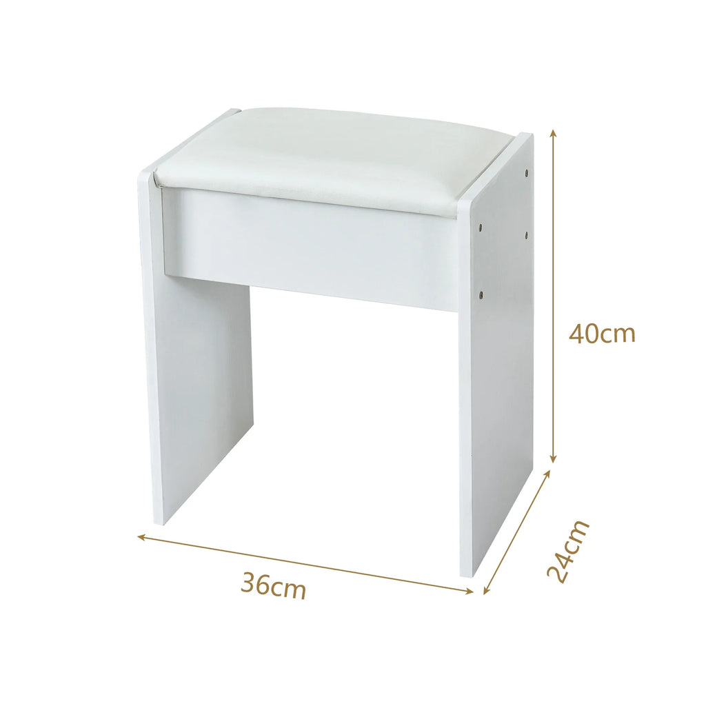 White Vanity Set with LED Lights, Stool, 5 Drawers I9974