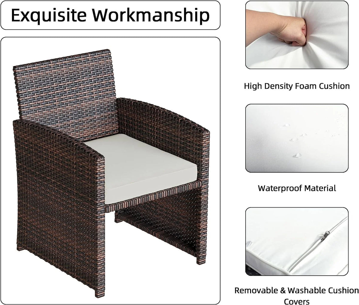 5 Piece PE Wicker Patio Conversation Set with Cushions and Glass Table K7449