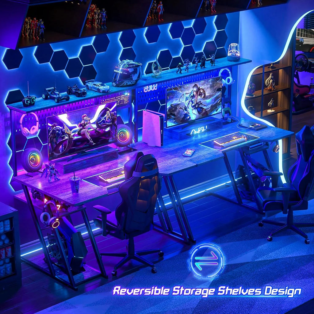 Black 47 inch Computer Desk with Power Outlet and USB Ports R563334