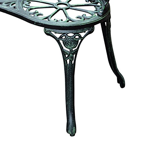 Green Cast Aluminum Metal Bench with Floral Rose Accent C900581