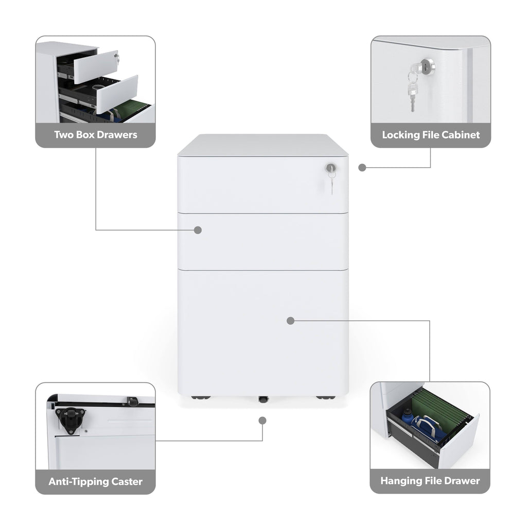 White Mobile Metal Pedestal Filing Cabinet G721359