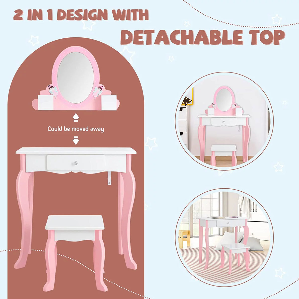 Kids Vanity Set with Mirror and Stool L515