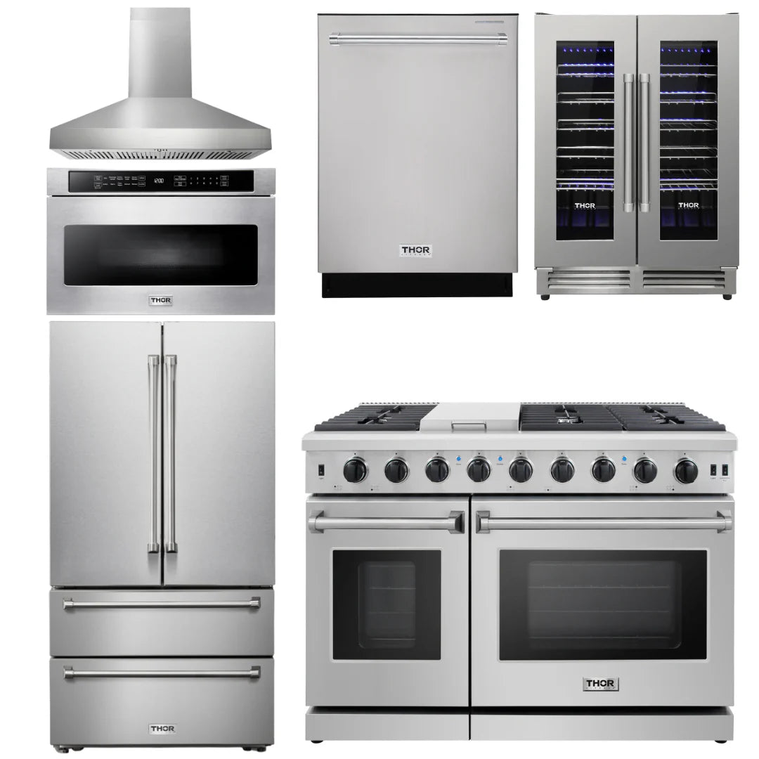48 Propane Gas Range, Hood, Refrigerator, Dishwasher, Wine Cooler, Microwave T6656