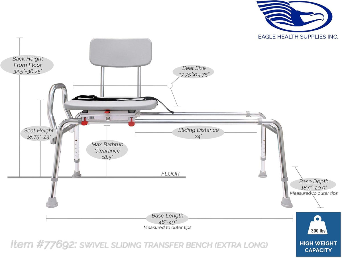 Swiveling and Sliding Bathtub Transfer Bench and Shower Chair D7998
