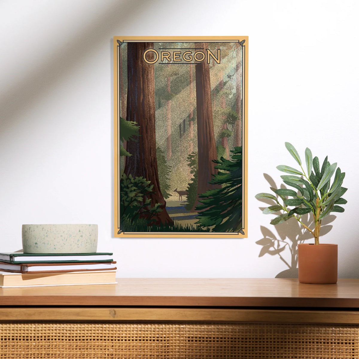 Deer in Forest Birch Wood Wall Sign 12x18 L562