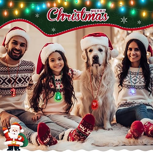 Light up Christmas Bulb Necklace with Santa Claus Tree Snowman Snowflake Candy Decorations 36 Pcs J18214