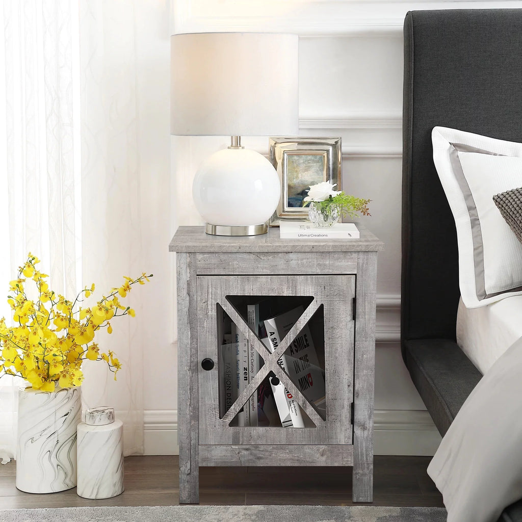 Gray Night Stand with Storage and Door V176