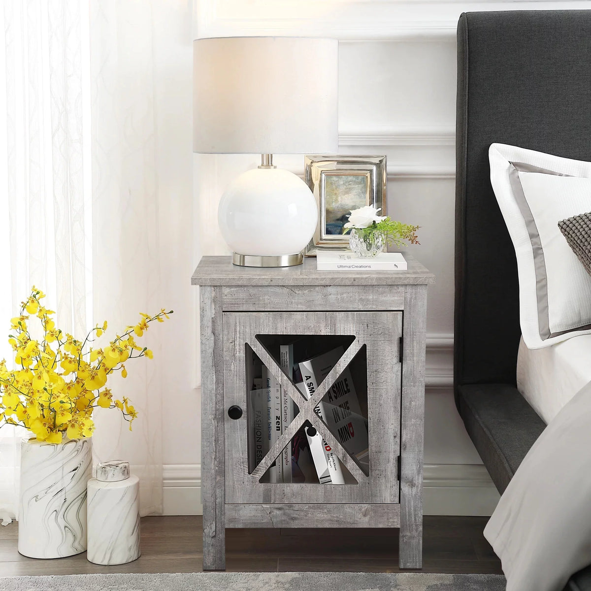 Gray Night Stand with Storage and Door V176