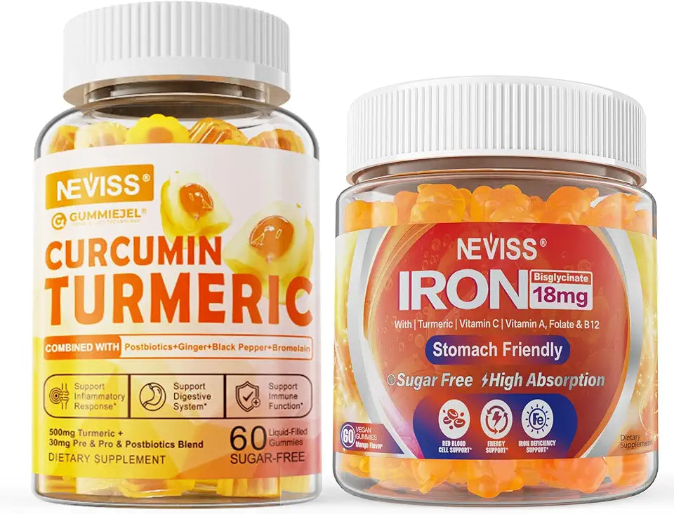 Sugar Free Turmeric Curcumin Gummies 550mg Vegan Iron Supplement with Vitamin C T371996