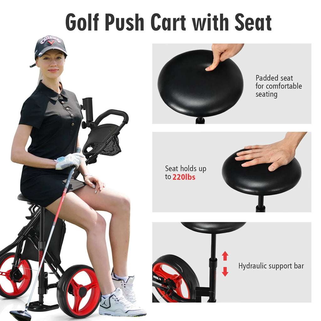 Folding 3 Wheels Golf Push Cart with Seat P897