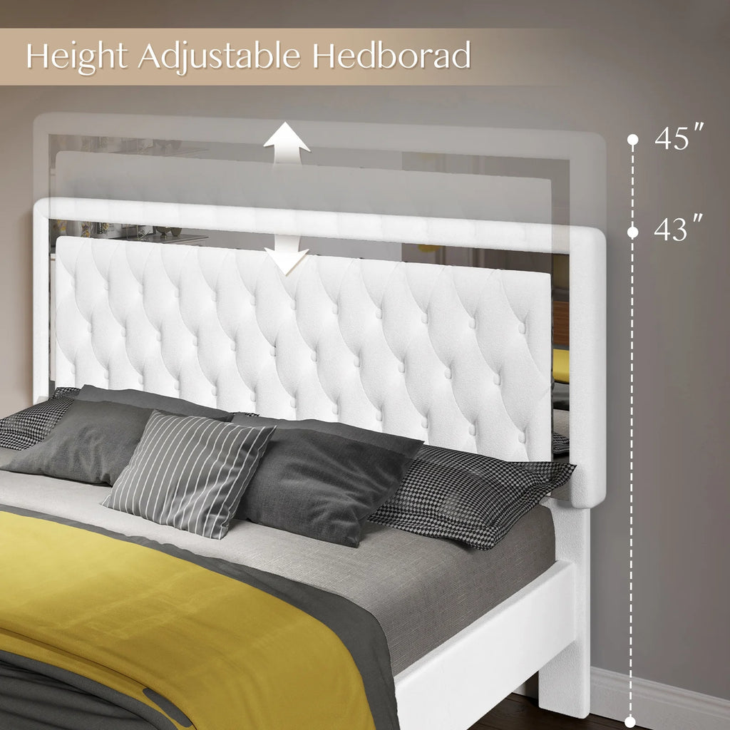 Queen Size Velvet Button Tufted LED Bed Frame F8297