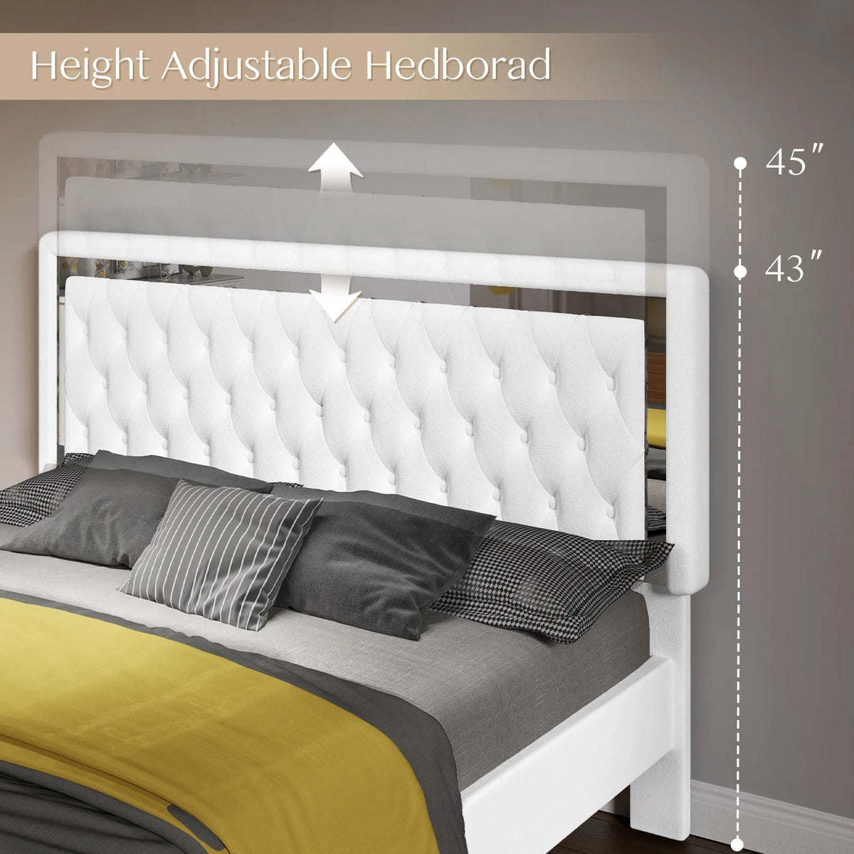 Queen Size Velvet Button Tufted LED Bed Frame F8297