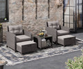 5 Piece PE Wicker Patio Conversation Set with Cushions and Glass Table K7449