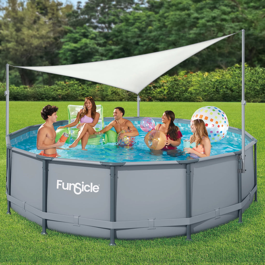 Triangular White Above Ground Swimming Pool Canopy W406849