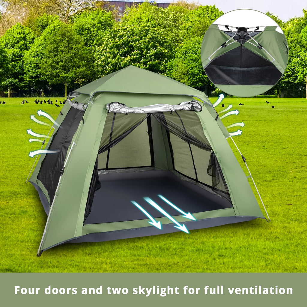 Camping Instant Tent 4 Person Waterproof Green J327457