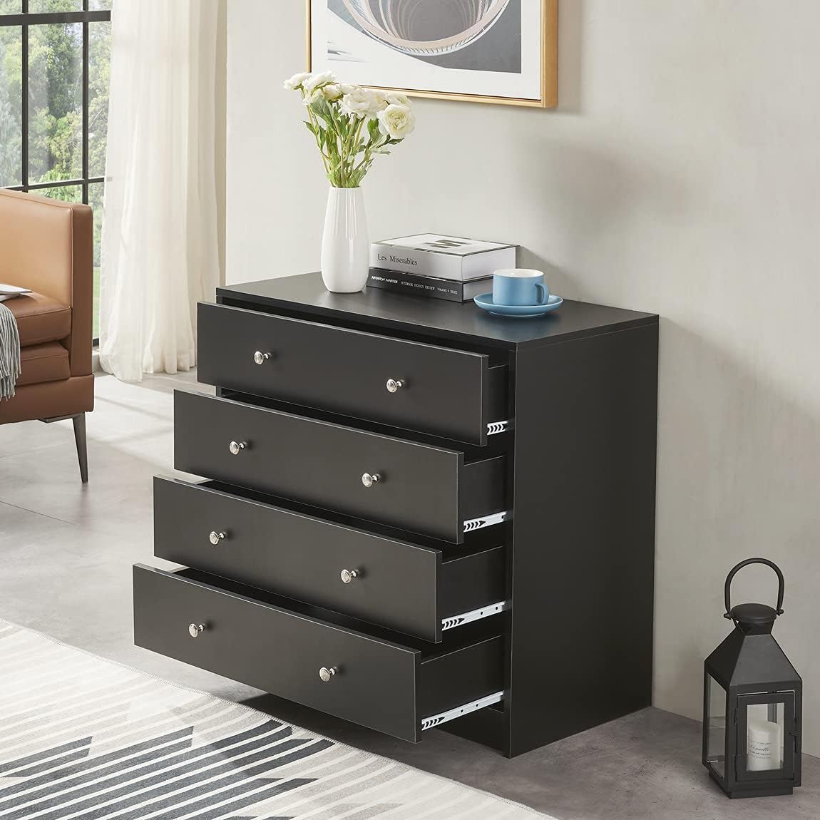 Black 5 Drawer Wood Dresser L393