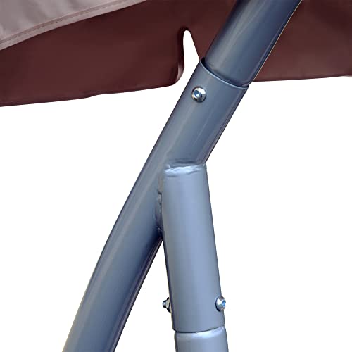 3-Seat Outdoor Porch Swing Chair with Adjustable Canopy and Steel Frame, Beige V895