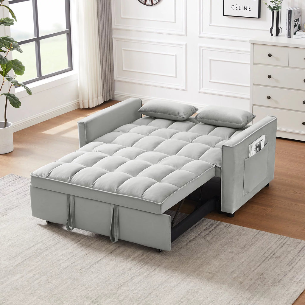 Velvet Convertible Sleeper Sofa Bed with 2 Lumbar Pillows E924342