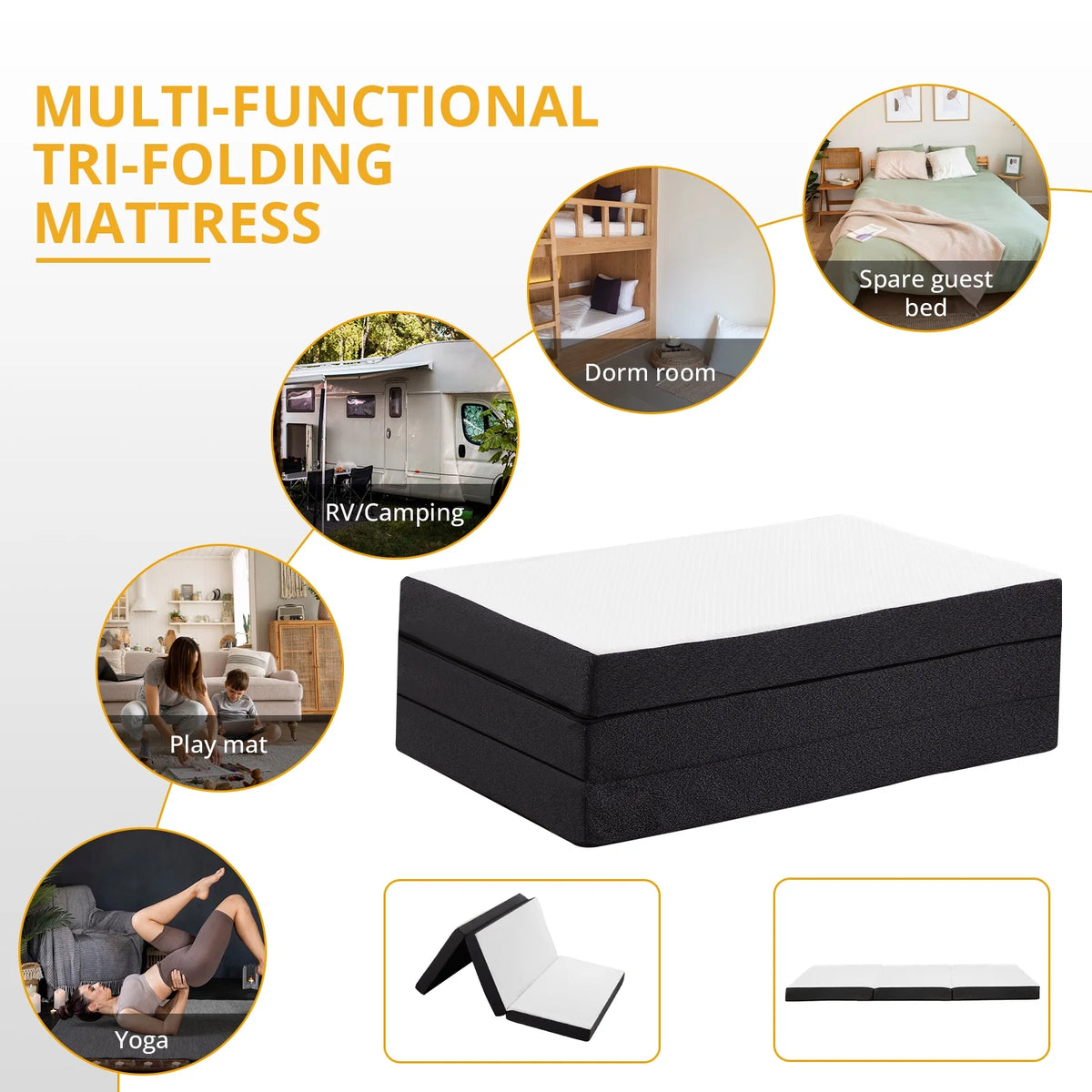 4 inches Folding Single Size Memory Foam Mattress with Cover Q252036