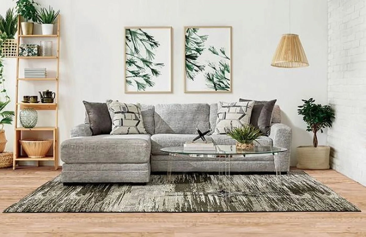 Ivory Gray Plush Chenille Sectional Sofa and Ottoman B643825