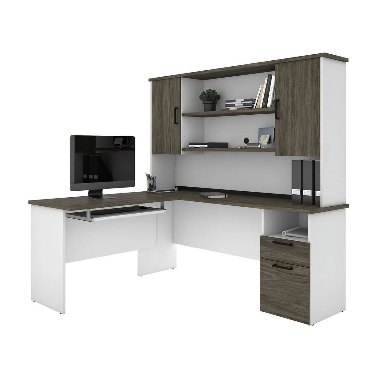 L Shaped Computer Desk with Hutch F8806