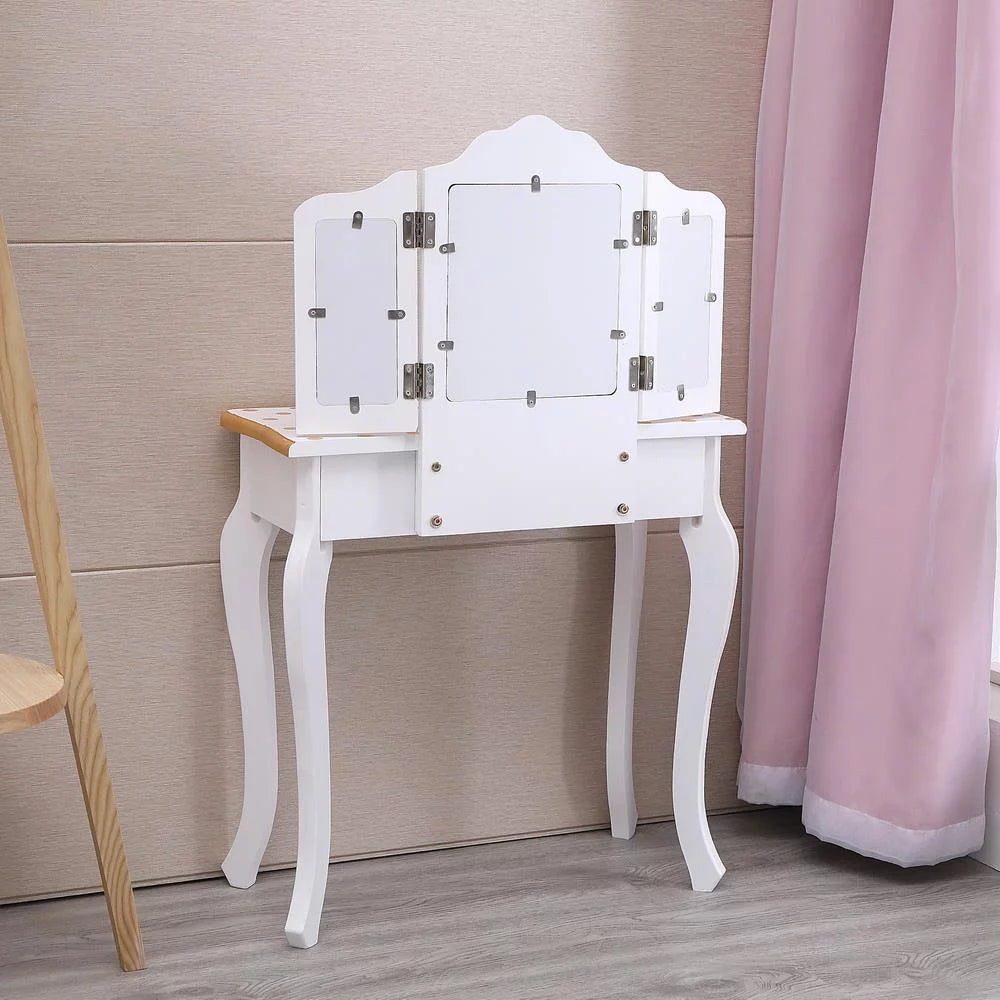 Kids Vanity Table and Stool Set with 3 Mirrors T60799